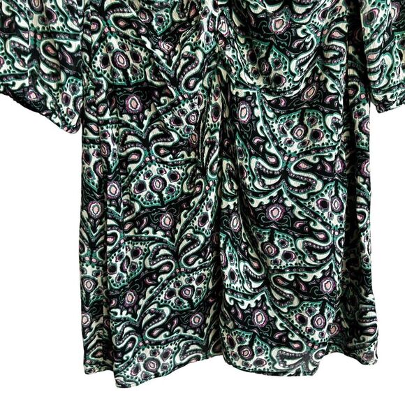 ba&sh Fanny Ruched Mini Dress Size Large Womens Green Paisley Retro V-neck - Picture 6 of 9